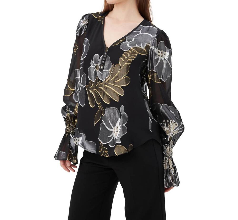 NEW TRINA TURK kaito top in black metallic